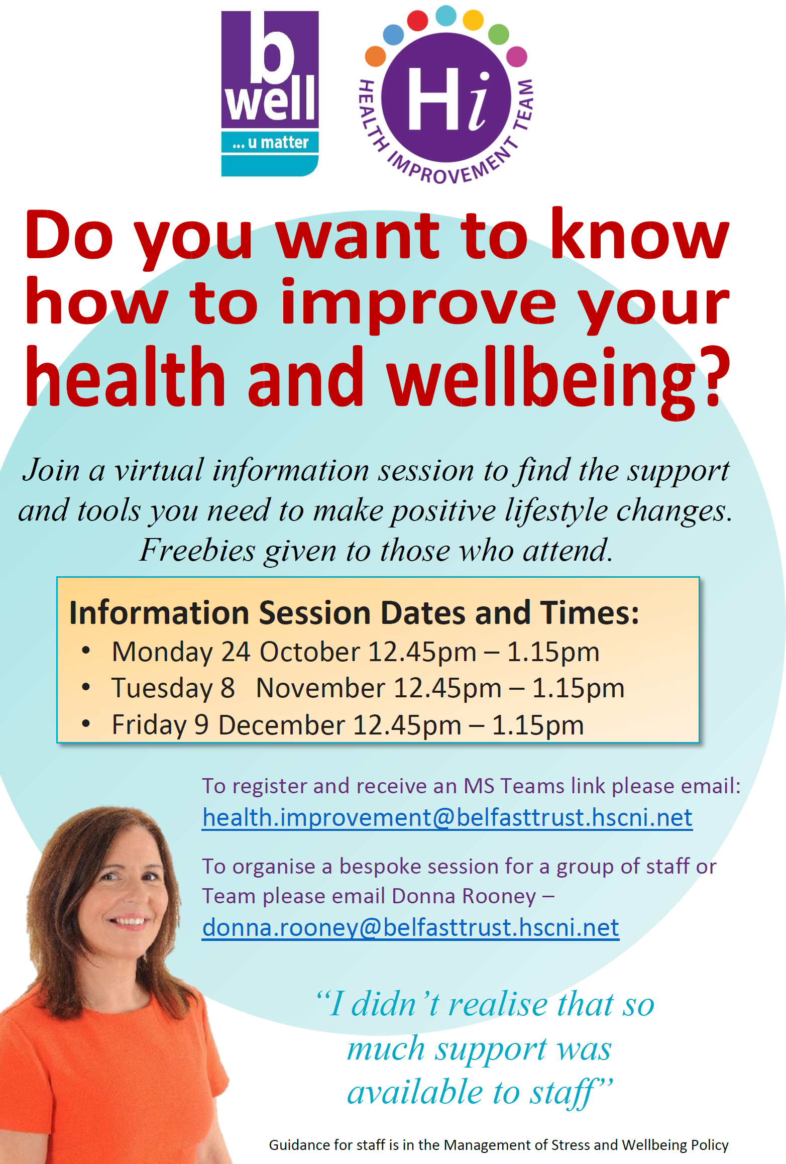 Health & Wellbeing Sessions -October - December | B Well Belfast