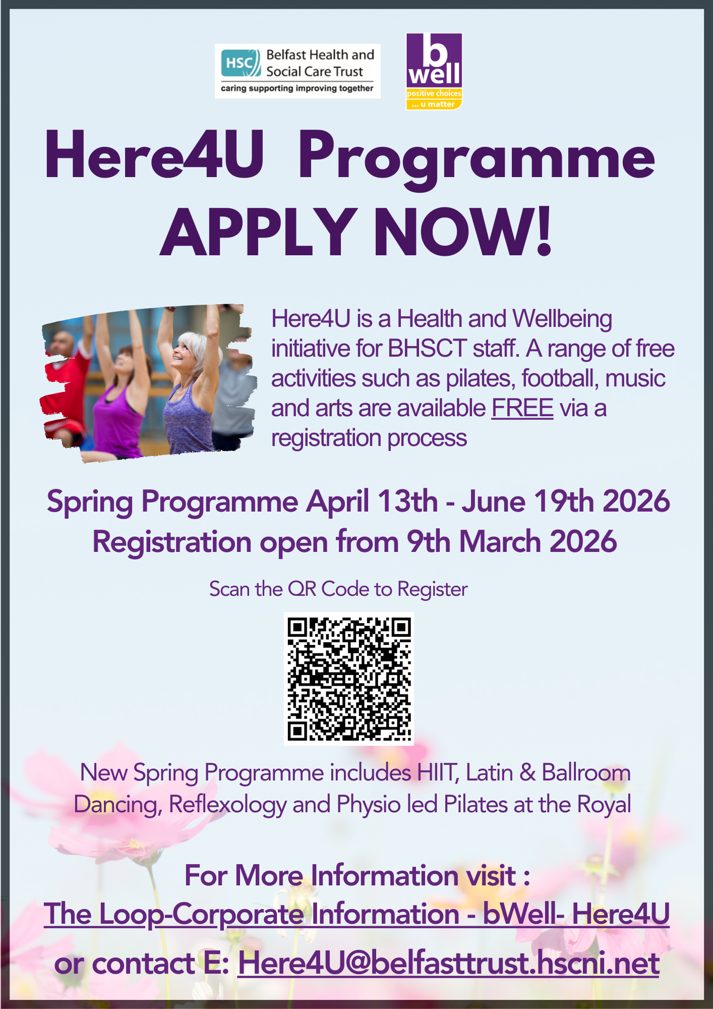 Here4U Spring Programme Poster – Download to share with Staff Please