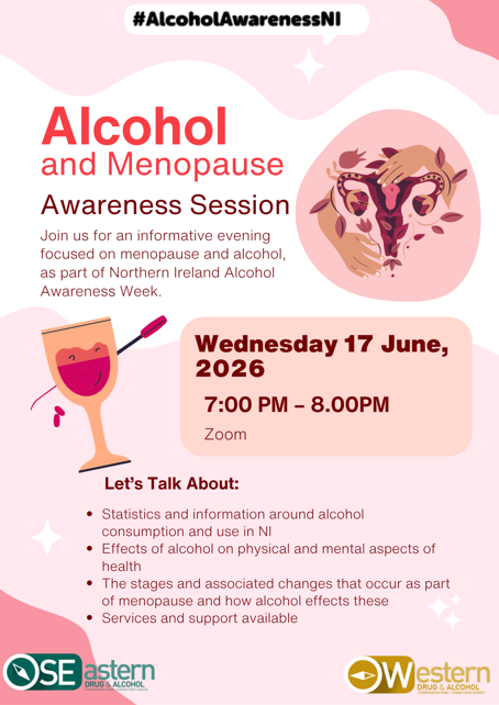 Alcohol and Menopause online session – Wednesday 17th June 7pm – 8pm
