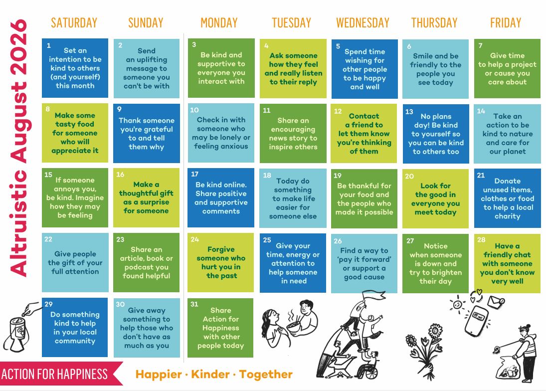 This August find ways to show more kindness to others – get ideas here – ‘Altruistic August’