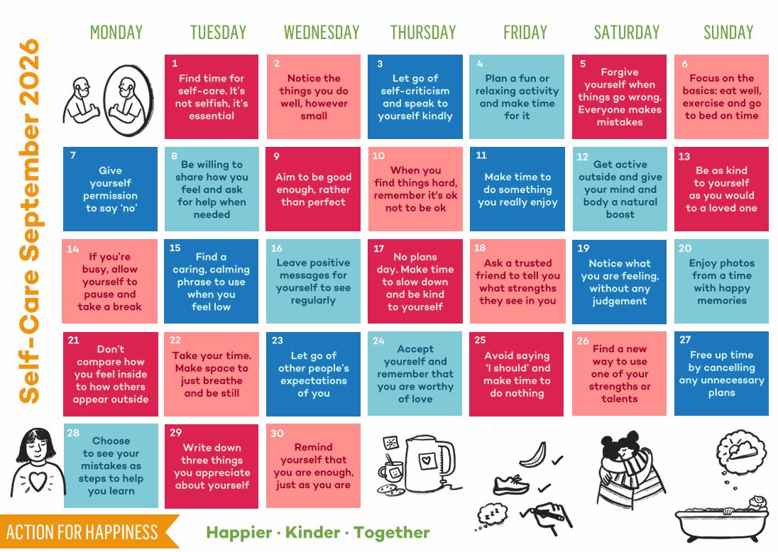 This September find time for self-care.  It’s not selfish it’s essential.  Get ideas here